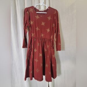 Emma & Elsa Burnt Orange w/ Gold Snowflake Dress Child 8